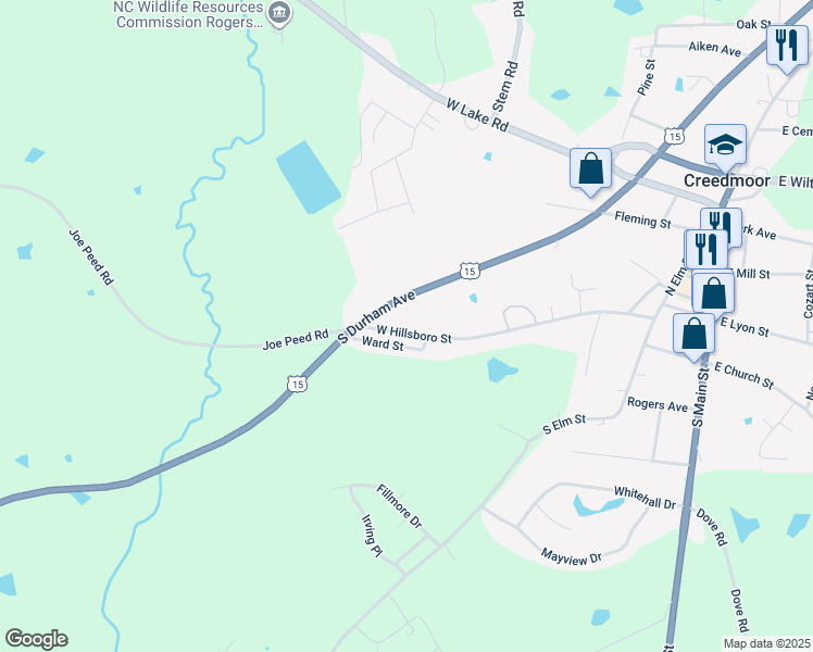 map of restaurants, bars, coffee shops, grocery stores, and more near 516 West Hillsboro Street in Creedmoor