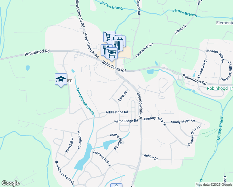 map of restaurants, bars, coffee shops, grocery stores, and more near 5828 ZINFANDEL STREET in Winston-Salem
