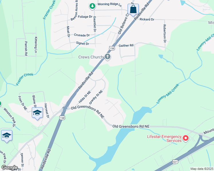 map of restaurants, bars, coffee shops, grocery stores, and more near 4046 Granby Street Northeast in Winston-Salem
