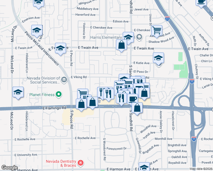 map of restaurants, bars, coffee shops, grocery stores, and more near 3665 East Viking Road in Las Vegas