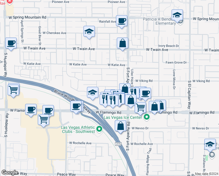 map of restaurants, bars, coffee shops, grocery stores, and more near 9515 Gainey Ranch Avenue in Las Vegas