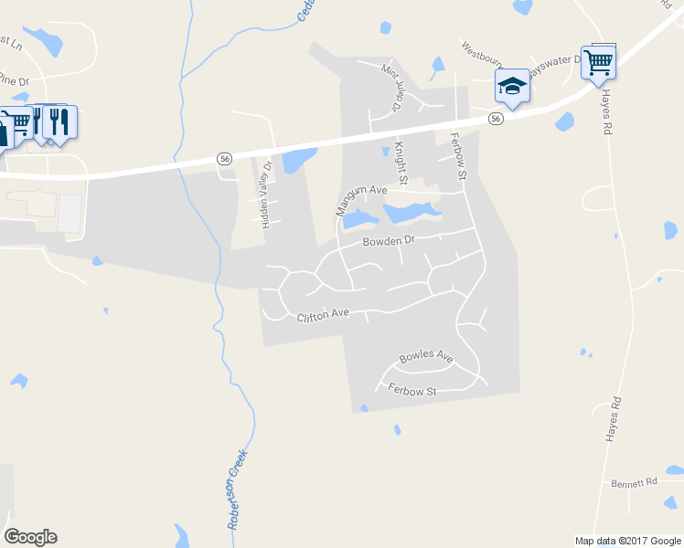 map of restaurants, bars, coffee shops, grocery stores, and more near 2041 Mangum Avenue in Creedmoor