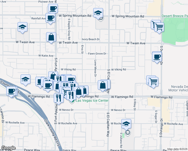 map of restaurants, bars, coffee shops, grocery stores, and more near 3941 Lone Mesa Drive in Las Vegas