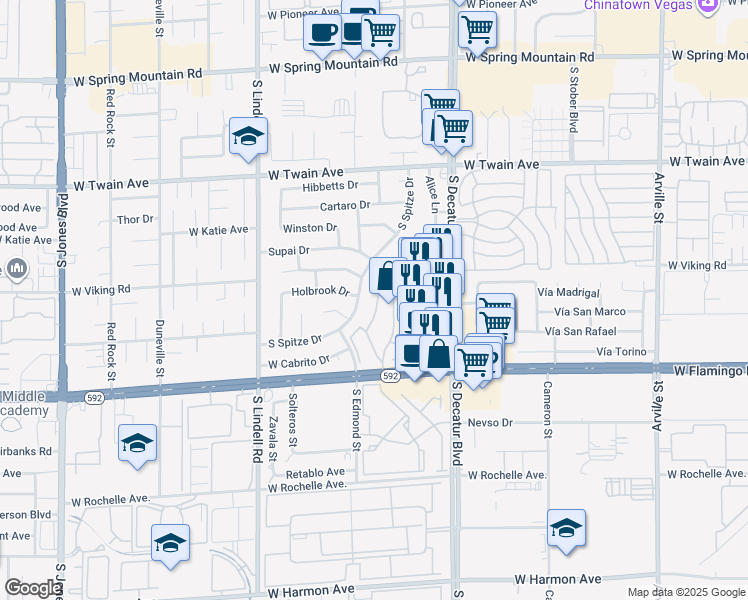 map of restaurants, bars, coffee shops, grocery stores, and more near 3965 Tirana Way in Las Vegas