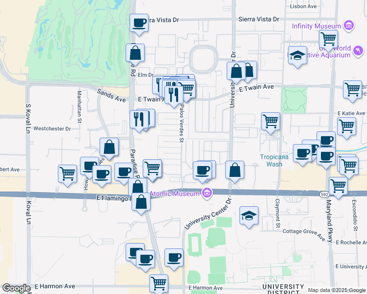 map of restaurants, bars, coffee shops, grocery stores, and more near 3934 Palos Verdes Street in Las Vegas