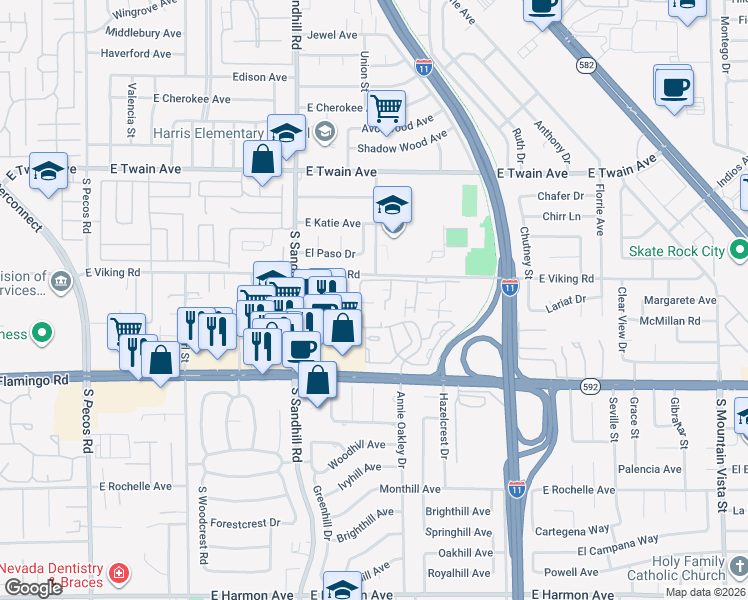map of restaurants, bars, coffee shops, grocery stores, and more near 3954 Edgemoor Way in Las Vegas