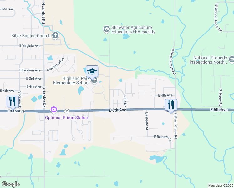 map of restaurants, bars, coffee shops, grocery stores, and more near 2900 East 6th Avenue in Stillwater