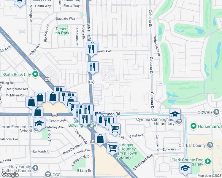 map of restaurants, bars, coffee shops, grocery stores, and more near 3900 Perry Street in Las Vegas