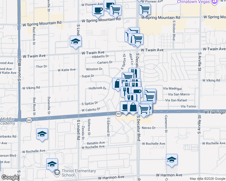 map of restaurants, bars, coffee shops, grocery stores, and more near 3918 South Spitze Drive in Las Vegas