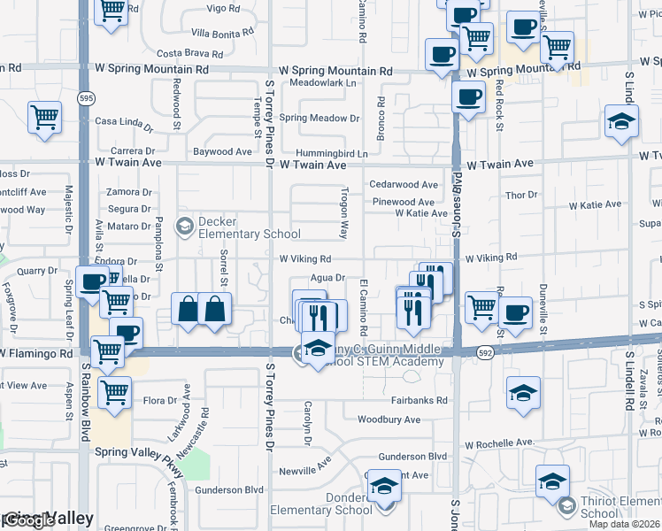 map of restaurants, bars, coffee shops, grocery stores, and more near 6388 West Viking Road in Las Vegas