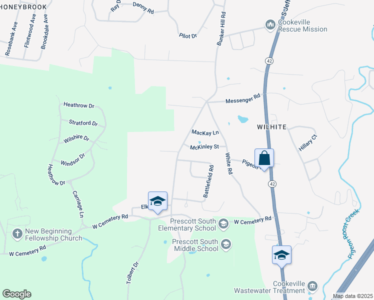 map of restaurants, bars, coffee shops, grocery stores, and more near 40 McKinley Street in Cookeville