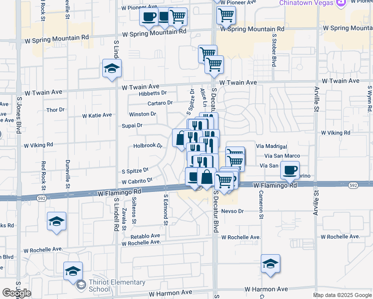 map of restaurants, bars, coffee shops, grocery stores, and more near 3950 Delos Drive in Las Vegas