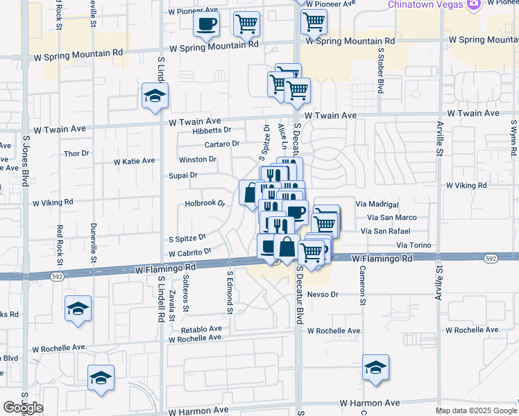 map of restaurants, bars, coffee shops, grocery stores, and more near 3950 Delos Drive in Las Vegas