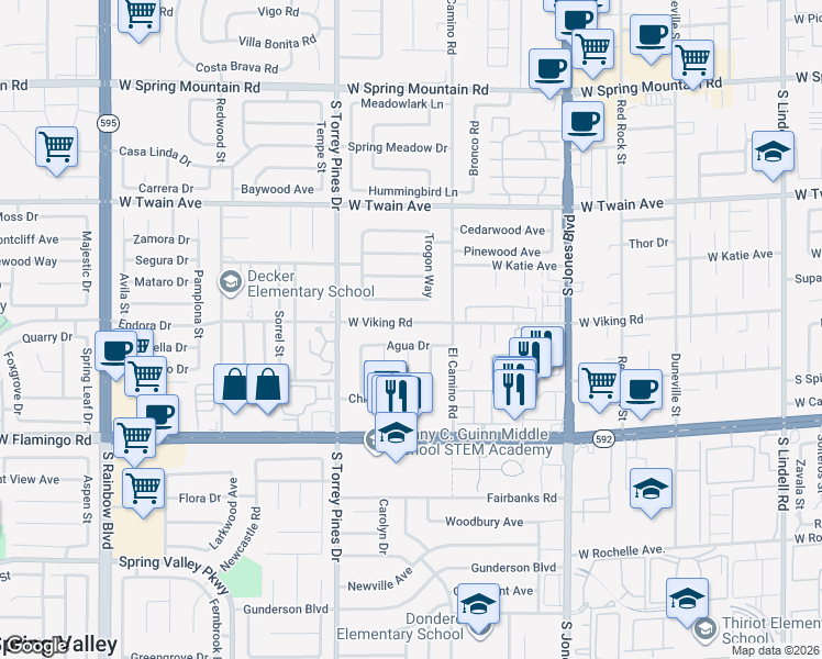 map of restaurants, bars, coffee shops, grocery stores, and more near 6388 West Viking Road in Las Vegas