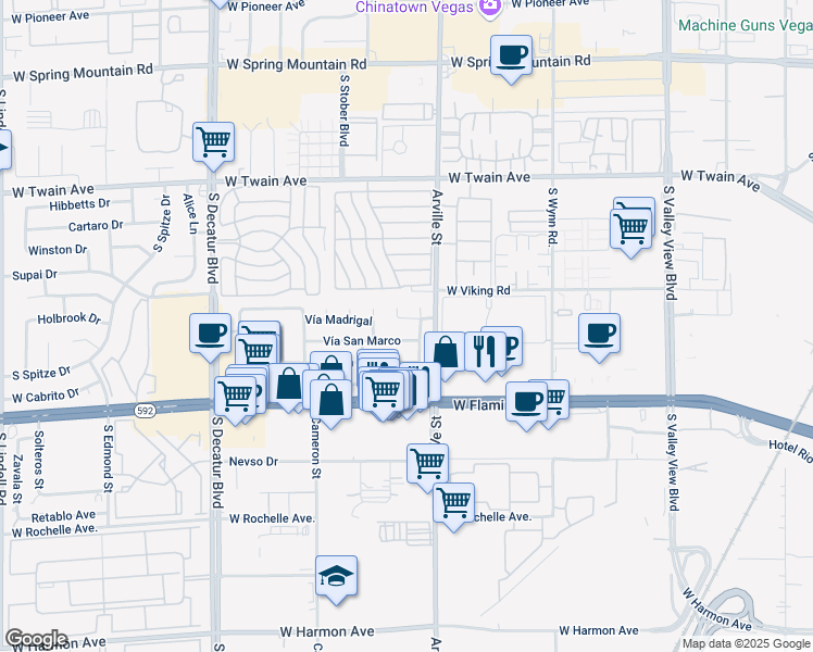 map of restaurants, bars, coffee shops, grocery stores, and more near 3917 Calle Mirador in Las Vegas