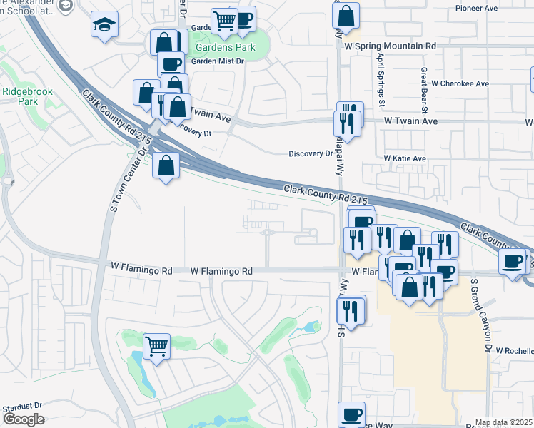 map of restaurants, bars, coffee shops, grocery stores, and more near 1 Meridian Vista Drive in Las Vegas