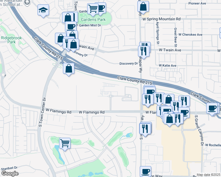 map of restaurants, bars, coffee shops, grocery stores, and more near 1 Meridian Vista Drive in Las Vegas