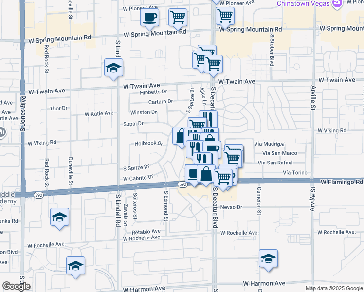 map of restaurants, bars, coffee shops, grocery stores, and more near 3936 Delos Drive in Las Vegas