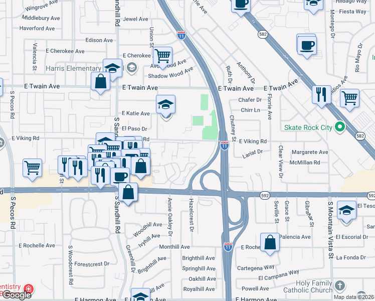 map of restaurants, bars, coffee shops, grocery stores, and more near 3923 Landsdown Place in Las Vegas