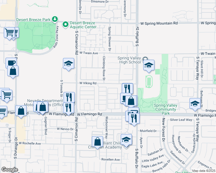 map of restaurants, bars, coffee shops, grocery stores, and more near 7950 West Flamingo Road in Las Vegas