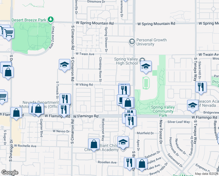 map of restaurants, bars, coffee shops, grocery stores, and more near 7959 Nookfield Drive in Las Vegas