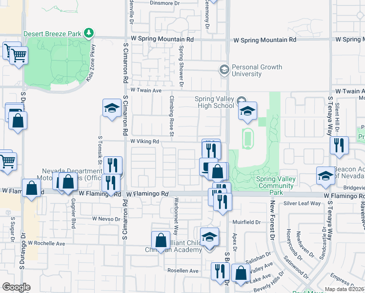 map of restaurants, bars, coffee shops, grocery stores, and more near 7959 Nookfield Drive in Las Vegas