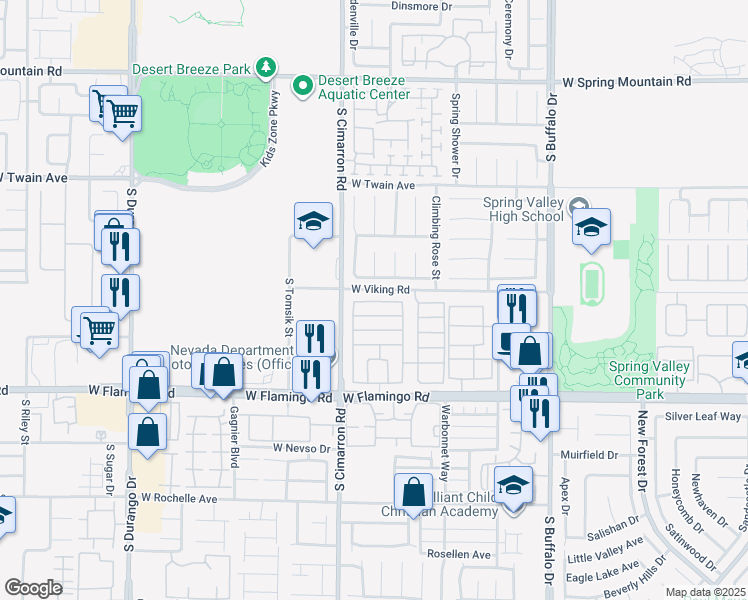 map of restaurants, bars, coffee shops, grocery stores, and more near 8161 Petunia Flower Way in Las Vegas
