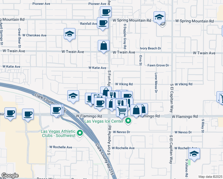 map of restaurants, bars, coffee shops, grocery stores, and more near 9361 West Viking Road in Las Vegas
