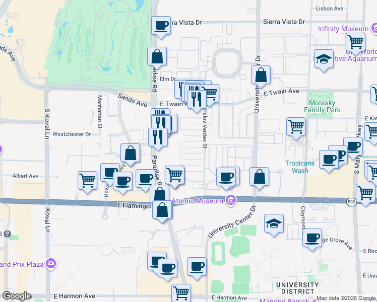 map of restaurants, bars, coffee shops, grocery stores, and more near 497 Calcaterra Circle in Las Vegas