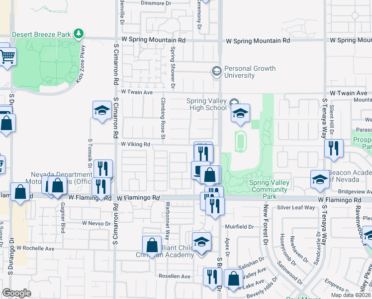 map of restaurants, bars, coffee shops, grocery stores, and more near 7959 Nookfield Drive in Las Vegas