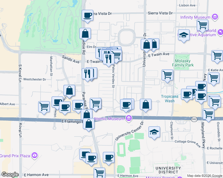 map of restaurants, bars, coffee shops, grocery stores, and more near 537 Calcaterra Circle in Las Vegas