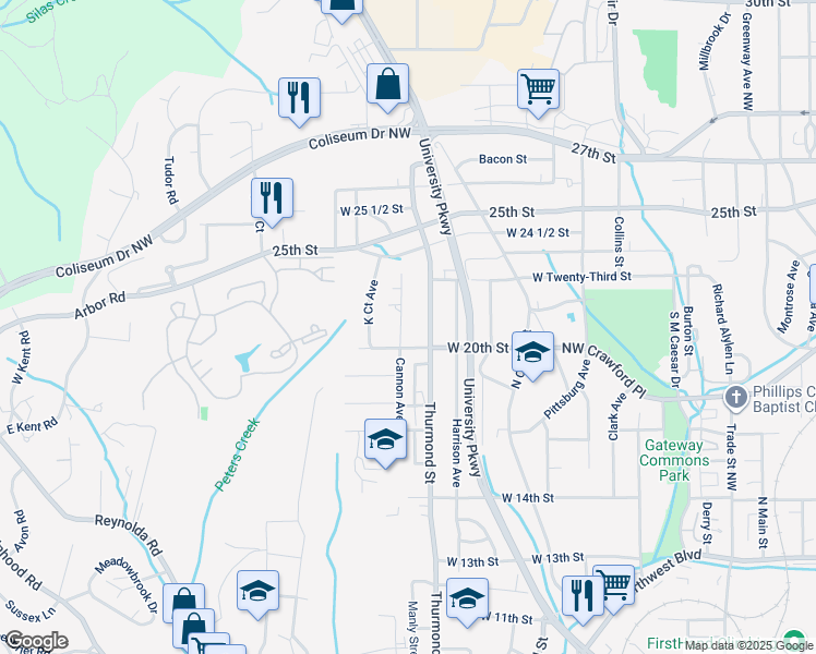 map of restaurants, bars, coffee shops, grocery stores, and more near 2017 Cannon Avenue in Winston-Salem