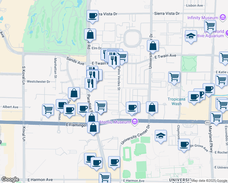map of restaurants, bars, coffee shops, grocery stores, and more near 496 Calcaterra Circle in Las Vegas