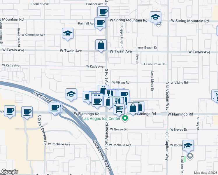 map of restaurants, bars, coffee shops, grocery stores, and more near 9361 West Viking Road in Las Vegas