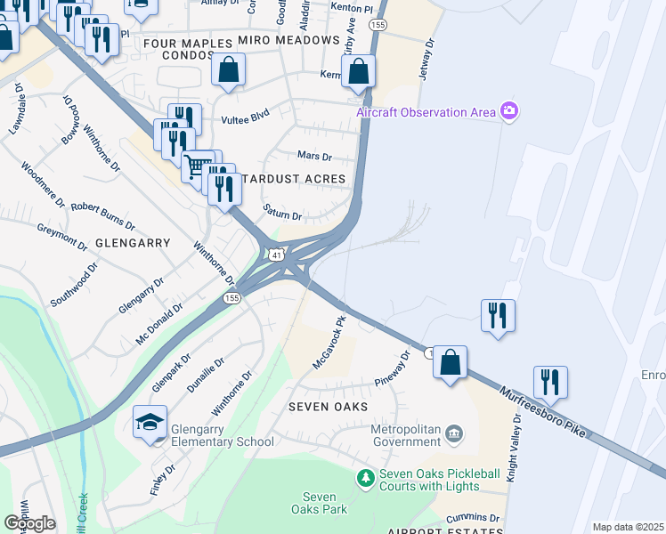 map of restaurants, bars, coffee shops, grocery stores, and more near 1274 Murfreesboro Pike in Nashville