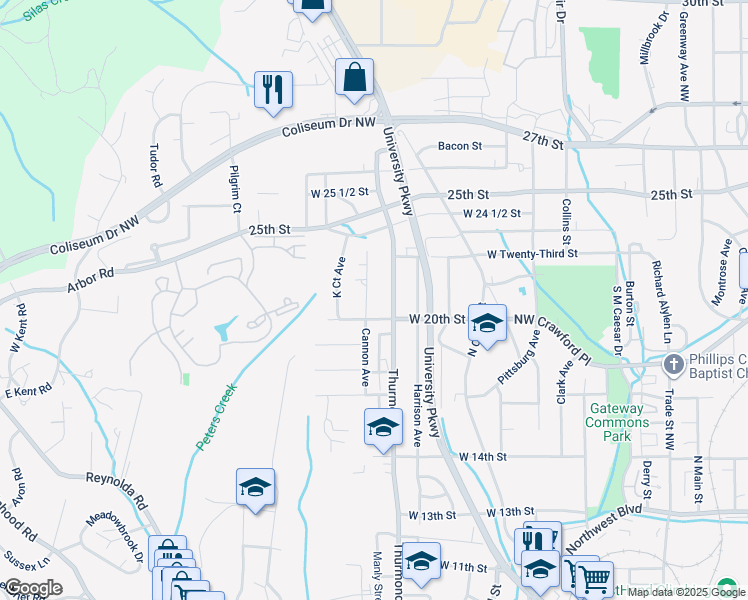map of restaurants, bars, coffee shops, grocery stores, and more near 2017 Cannon Avenue in Winston-Salem