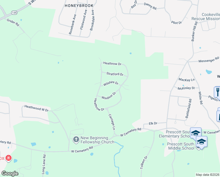 map of restaurants, bars, coffee shops, grocery stores, and more near 241 Wilshire Drive in Cookeville