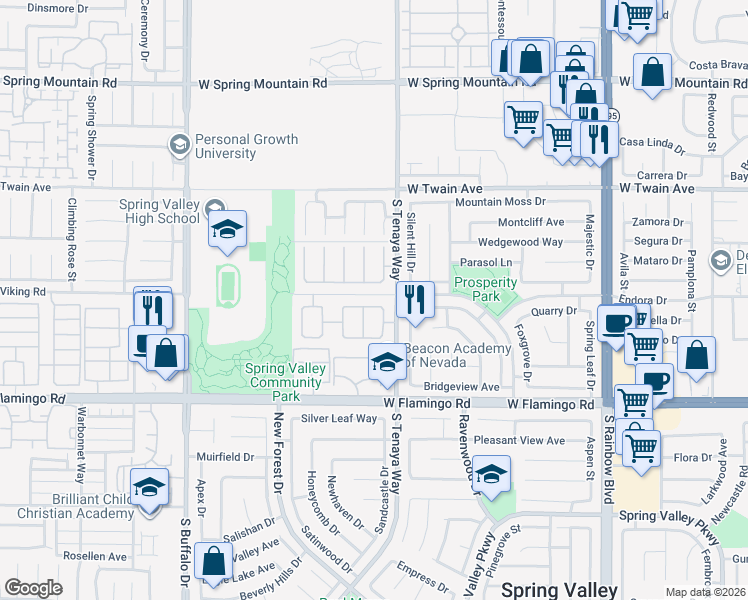 map of restaurants, bars, coffee shops, grocery stores, and more near 7365 Tamarind Avenue in Las Vegas