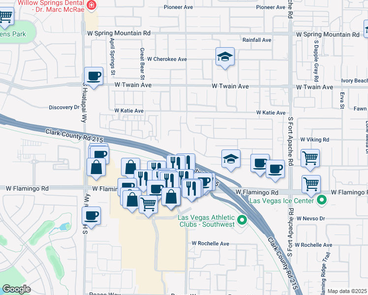 map of restaurants, bars, coffee shops, grocery stores, and more near 3974 Tropical Vine Street in Las Vegas