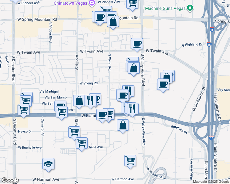 map of restaurants, bars, coffee shops, grocery stores, and more near 4051 West Viking Road in Las Vegas
