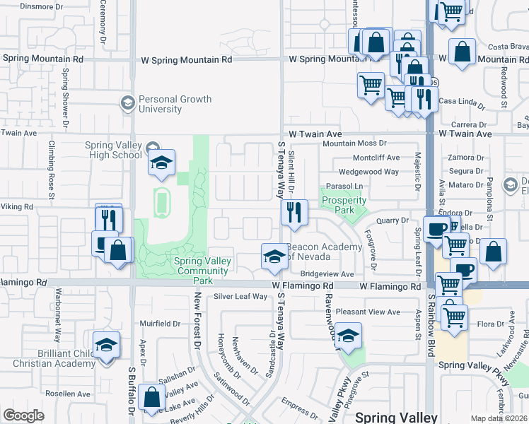 map of restaurants, bars, coffee shops, grocery stores, and more near 7365 Tamarind Avenue in Las Vegas