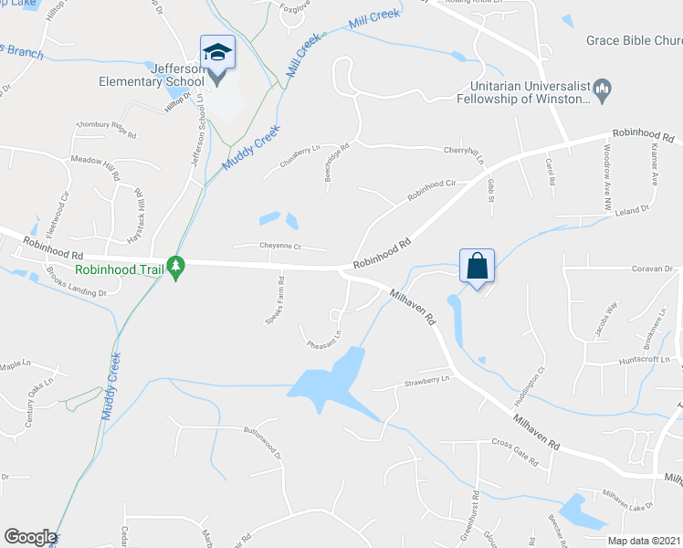 map of restaurants, bars, coffee shops, grocery stores, and more near 3793 Milhaven Road in Winston-Salem