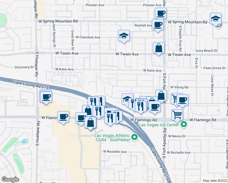 map of restaurants, bars, coffee shops, grocery stores, and more near 3960 Camelot Cove Street in Las Vegas