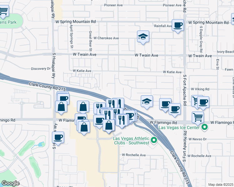 map of restaurants, bars, coffee shops, grocery stores, and more near 3974 Tropical Vine Street in Las Vegas