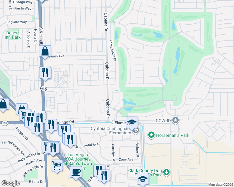 map of restaurants, bars, coffee shops, grocery stores, and more near 3937 Beisner Street in Las Vegas