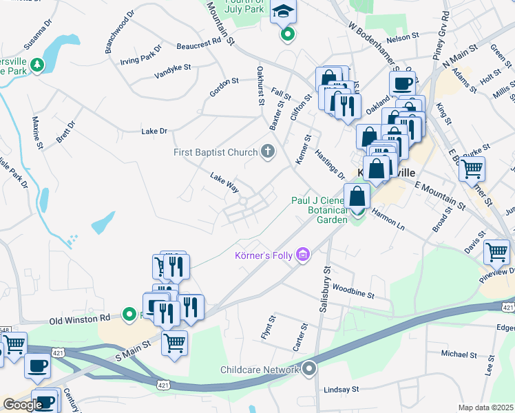 map of restaurants, bars, coffee shops, grocery stores, and more near 5306 McConnell Drive in Kernersville