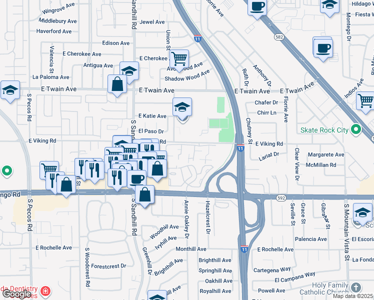 map of restaurants, bars, coffee shops, grocery stores, and more near 3933 Edgemoor Way in Las Vegas