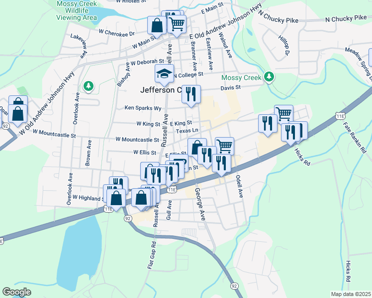 map of restaurants, bars, coffee shops, grocery stores, and more near 1508 George Avenue in Jefferson City