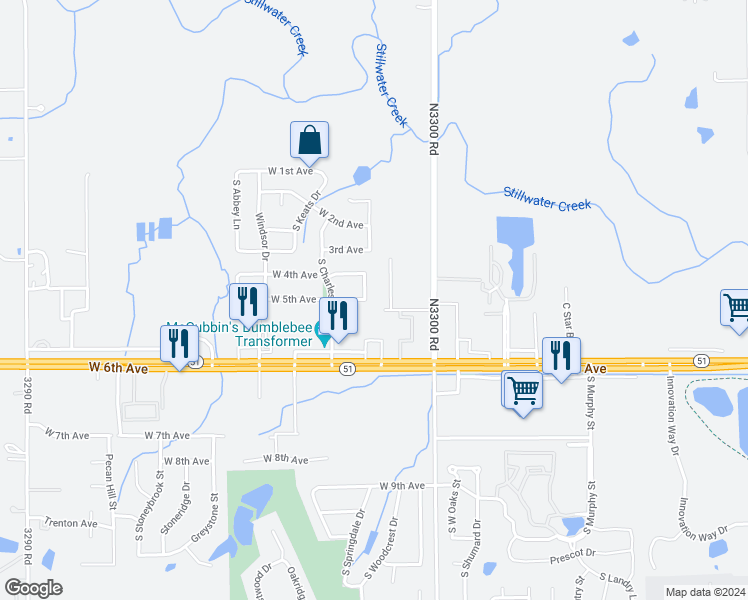 map of restaurants, bars, coffee shops, grocery stores, and more near 408 Westpark Court in Stillwater