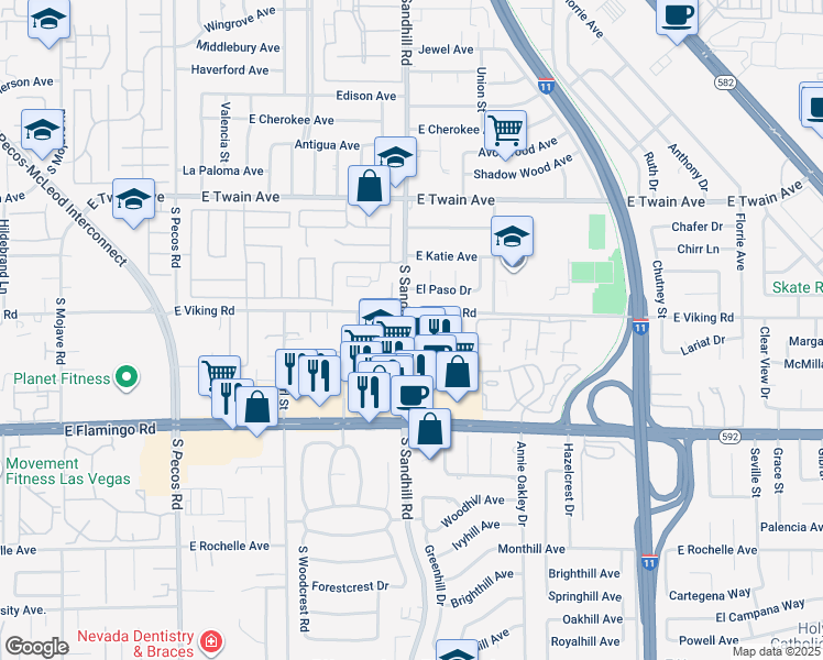 map of restaurants, bars, coffee shops, grocery stores, and more near 3790 Viking Garden Circle in Las Vegas